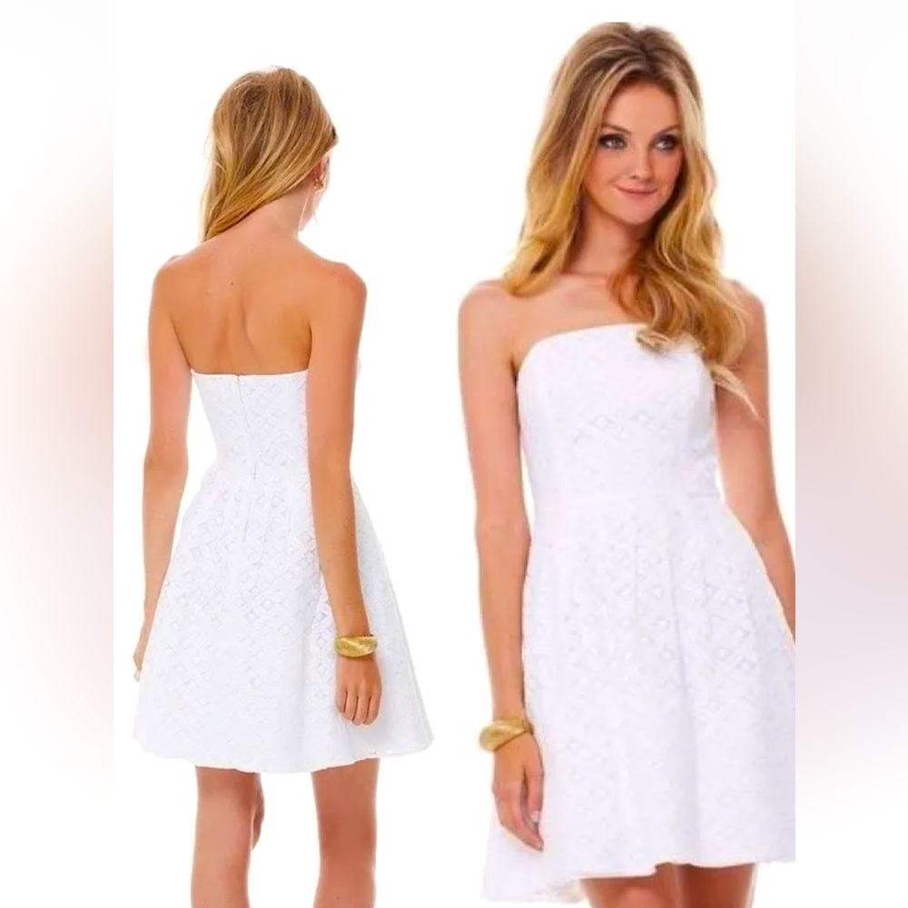 238.00 NWT LILLY PULITZER CAITLIN DRESS XO LACE RESORT WHITE GRADUATION 👍